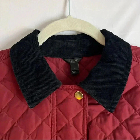 J.Crew Red Quilted Goose Down Puffer Jacket S Corduroy Collar Gold Buttons - Picture 4 of 15